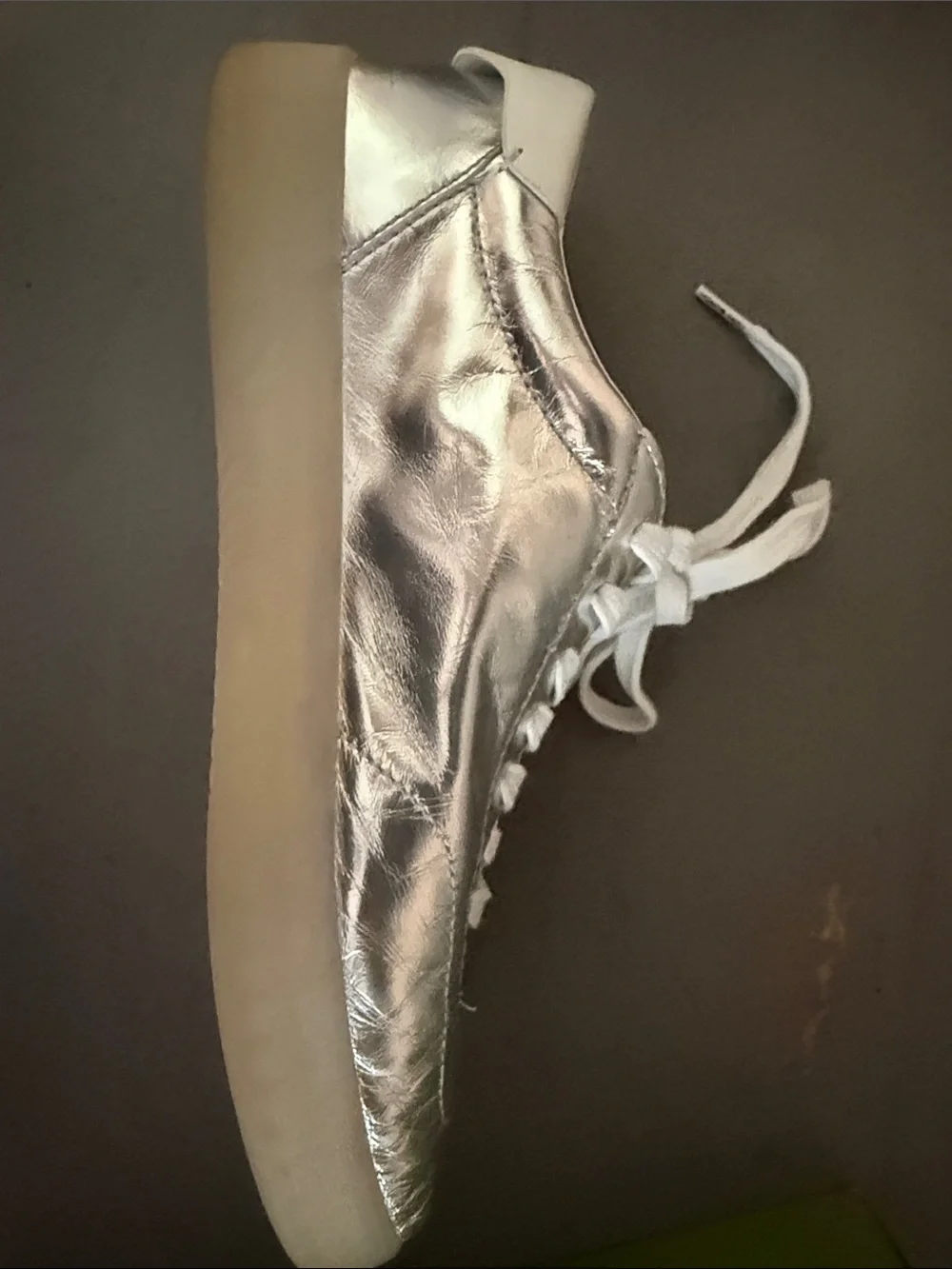 Tory Burch Silver Metallic Leather Lace-Up Sneakers